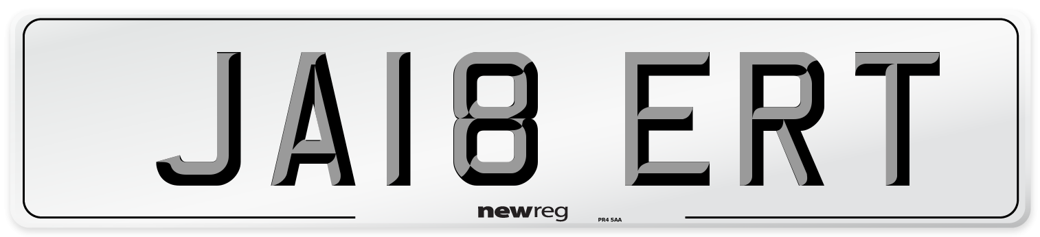 JA18 ERT Number Plate from New Reg